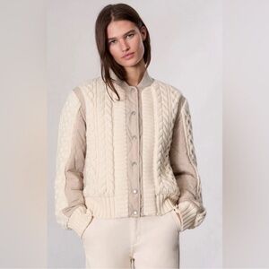 NWT Women’s Rag & Bone Manston Mixed Media Bomber jacket coat Natural XL